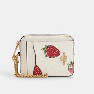 Zip Card Case With Strawberry Print